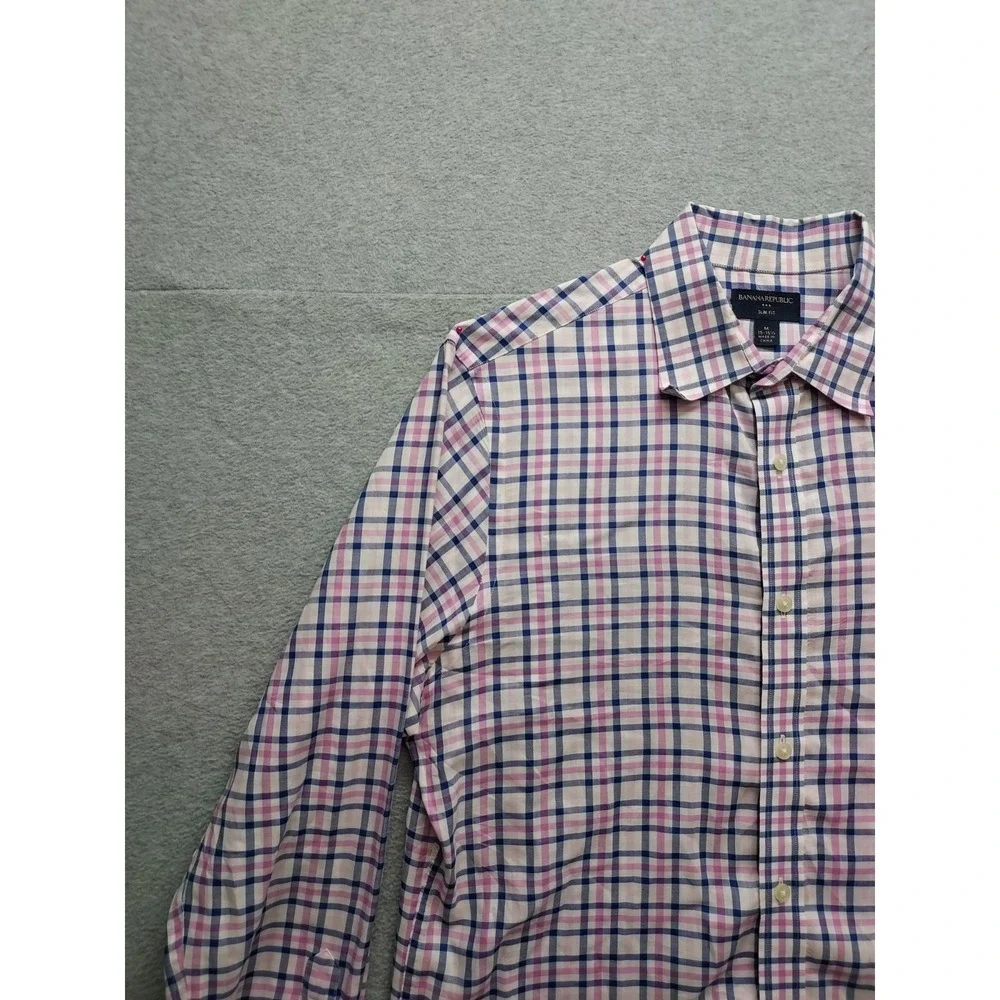 Banana Republic Men Shirt M Multicolor Plaid Button Down Long Sleeve Logo Casual